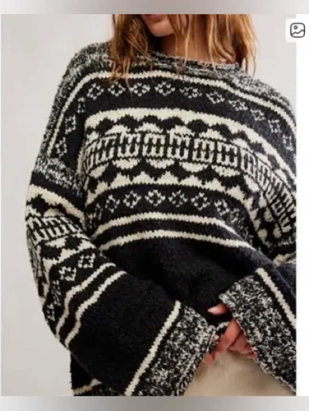 Free People s Danni Aztec White Black Knit Sweater